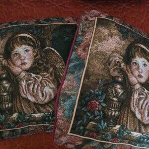 Young Girl Angel Tapestry Throw Pillows